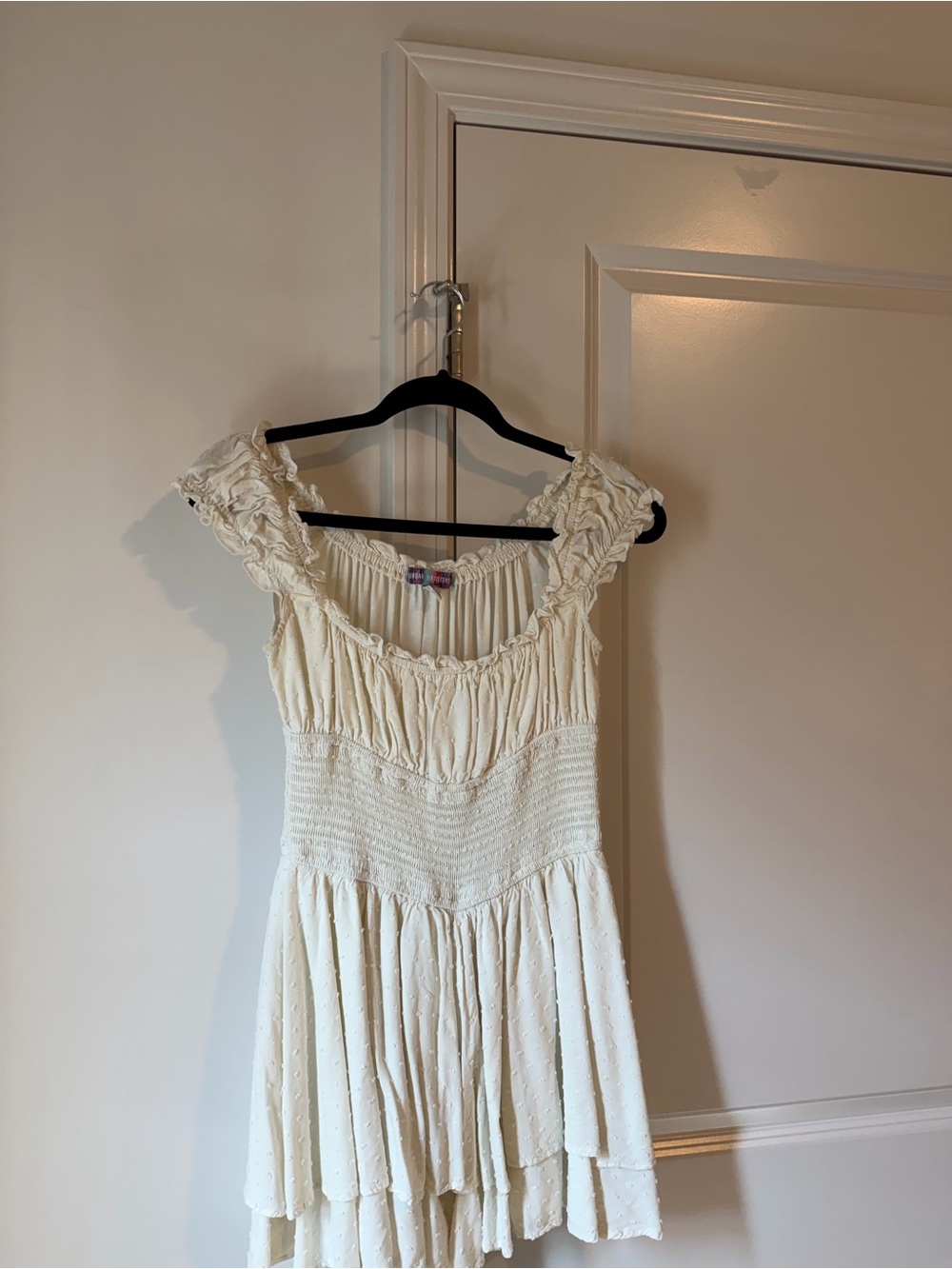 URBAN OUTFITTERS Ivory Ruffled Smocked Mini Dress